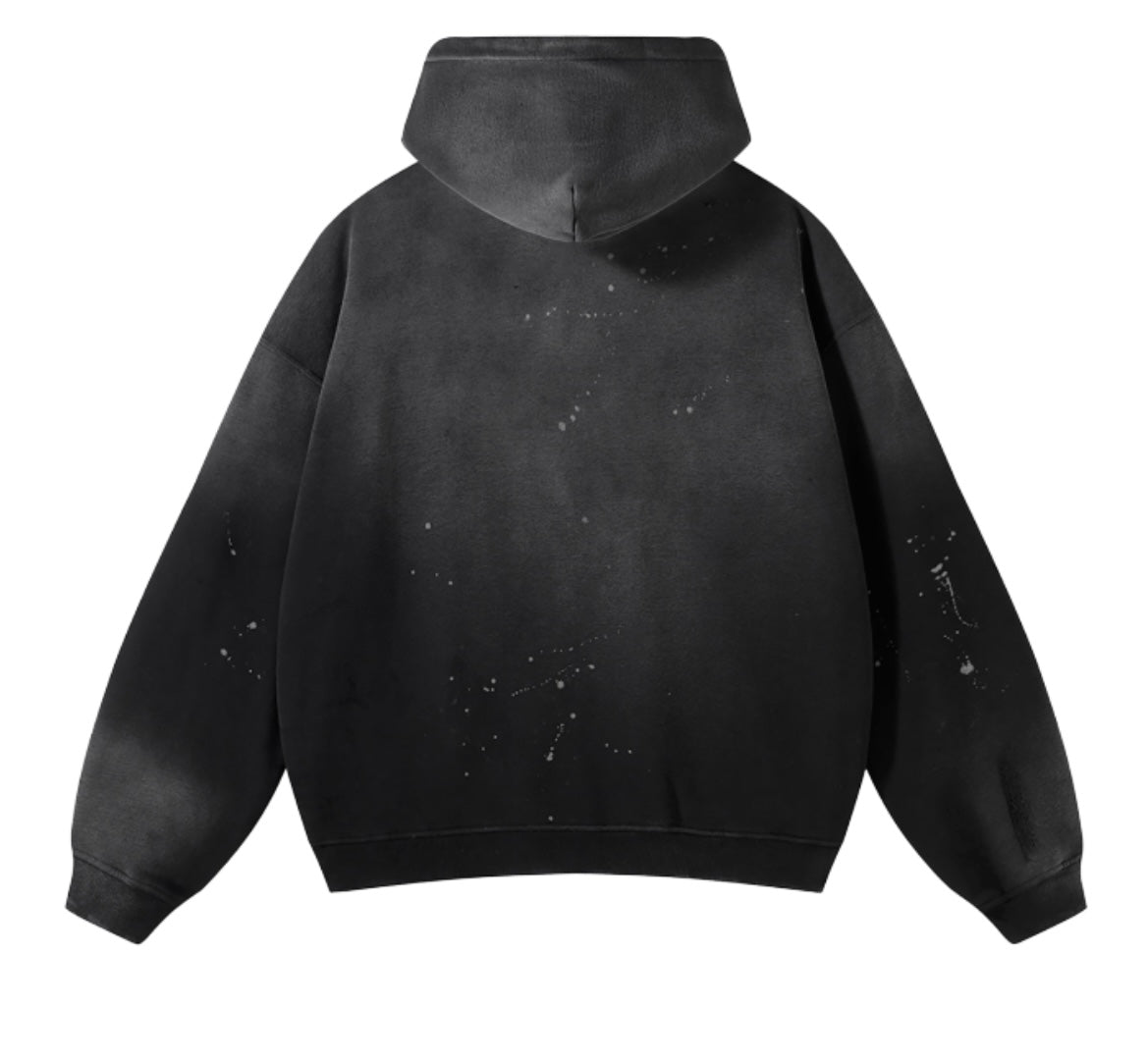 Boss Behavior Vintage Wash Frayed Fleece Hoodie - 360 GSM- Black